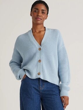 Quince Women’s S 100% Organic Cotton Fisherman Boxy Cropped Cardigan Sky Blue